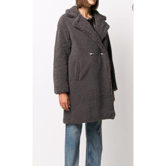 Apparis Anouck Shearling Teddy Coat M Gray Peacoat Academia Prep Luxe Sherpa - Picture 1 of 9